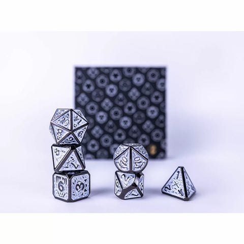 Let's Play Games - Dice Set: Metal RPG - Draco Dark: Light Blue/Silver