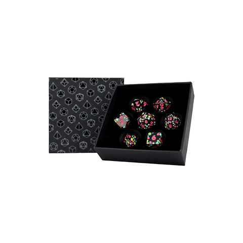 Let's Play Games - Dice Set: Metal RPG - Inscripted Hex: Rainbow Black