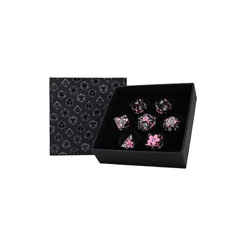 Let's Play Games - Dice Set: Metal RPG - Inscripted Sakura: Black Pink