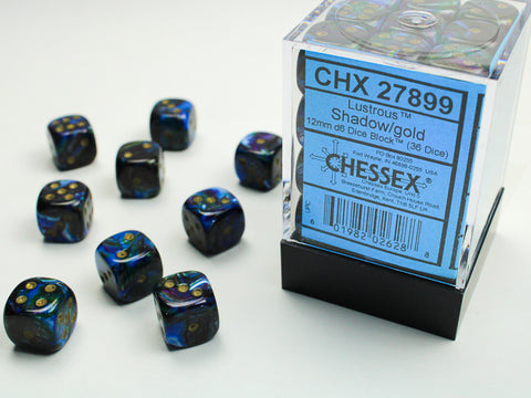Chessex - D6 12mm 36-Die Block: Lustrous (Shadow/Gold)