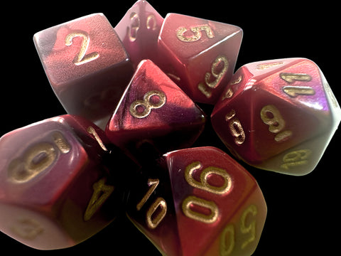 Chessex - Mini-Hedral 7-Die Set: Gemini (Purple-Red/Gold)