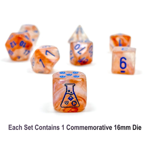 Chessex Dice: Borealis Polyhedral Rose Gold/light blue Luminary 7-Die Se