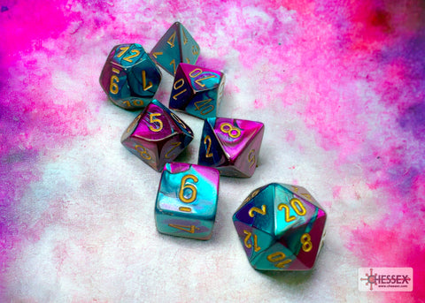 Chessex - Polyhedral 7-die Set: Gemini (Purple-Teal/Gold)