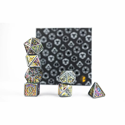 Let's Play Games - Dice Set: Metal RPG - Draco Bright: Rainbow/Silver