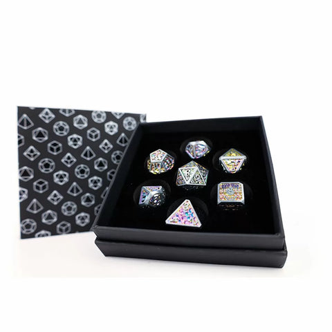 Let's Play Games - Dice Set: Metal RPG - Draco Bright: Rainbow/Silver
