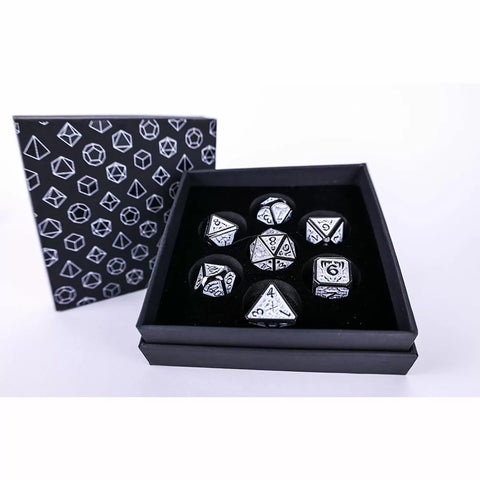 Let's Play Games - Dice Set: Metal RPG - Draco Dark: Light Blue/Silver