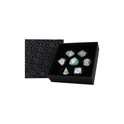 LPG Metal RPG Dice Set - Inscripted Hex: Rainbow White