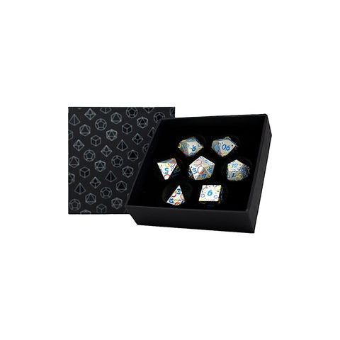 LPG Metal RPG Dice Set - Inscripted Bubbles: Rainbow White