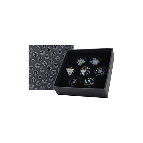 LPG Metal RPG Dice Set - Inscripted Bubbles: Rainbow Black