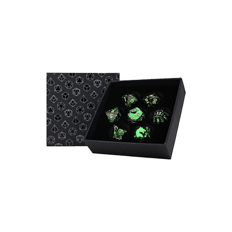 LPG Metal RPG Dice Set - Inscripted Dragon: Green