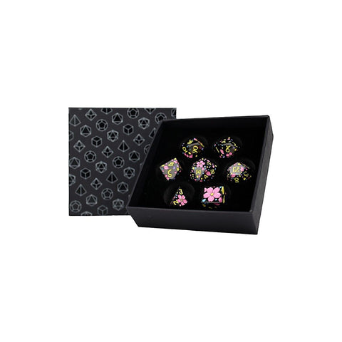 LPG Metal RPG Dice Set - Inscripted Sakura: Pastel Black