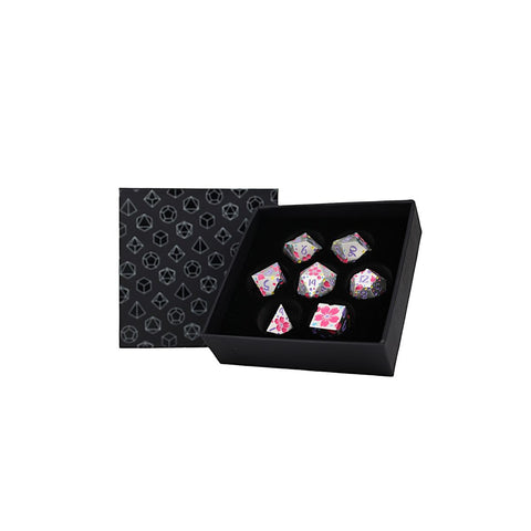 LPG Metal RPG Dice Set - Inscripted Sakura: Pastel White