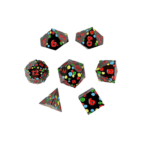 LPG Metal RPG Dice Set - Inscripted Hex: Rainbow Black