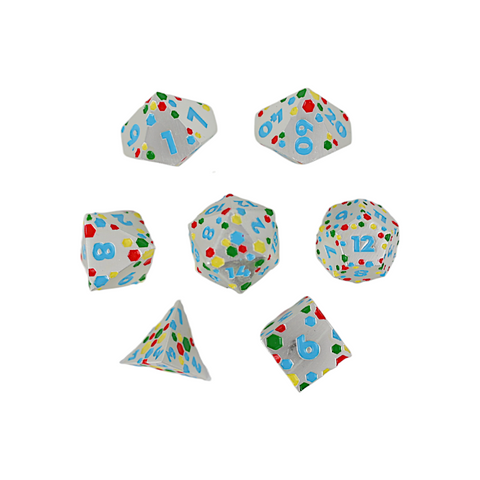 LPG Metal RPG Dice Set - Inscripted Hex: Rainbow White