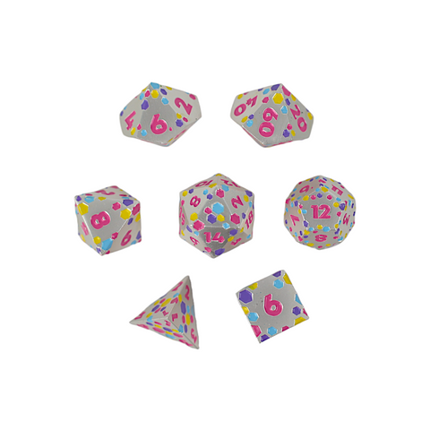 LPG Metal RPG Dice Set - Inscripted Hex: Pastel White