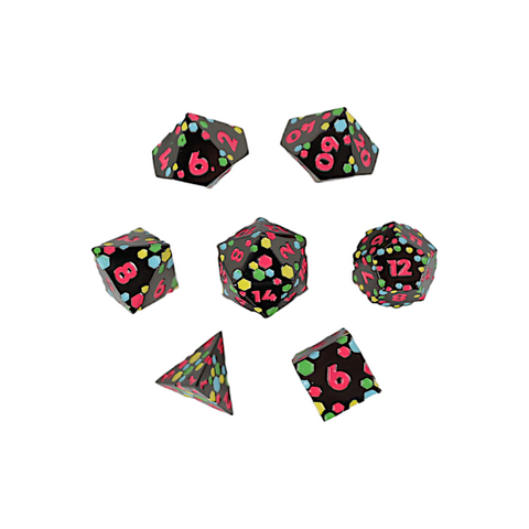 LPG Metal RPG Dice Set - Inscripted Hex: Neon