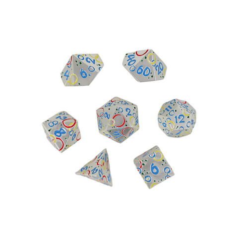 LPG Metal RPG Dice Set - Inscripted Bubbles: Rainbow White