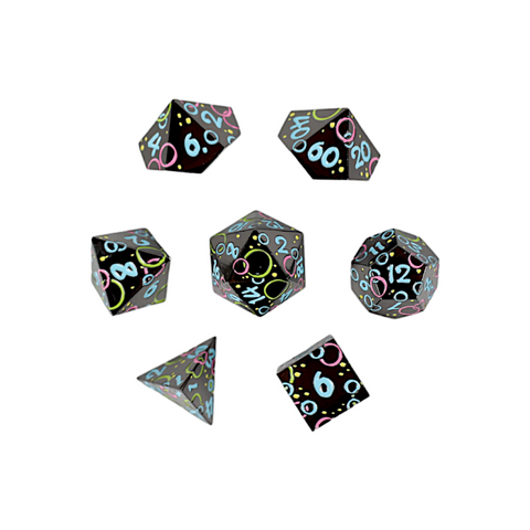 LPG Metal RPG Dice Set - Inscripted Bubbles: Rainbow Black