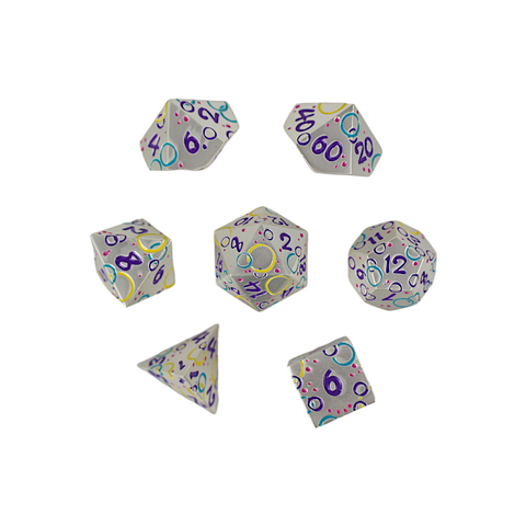 LPG Metal RPG Dice Set - Inscripted Bubbles: Pastel White