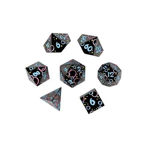 LPG Metal RPG Dice Set - Inscripted Bubbles: Pastel Black