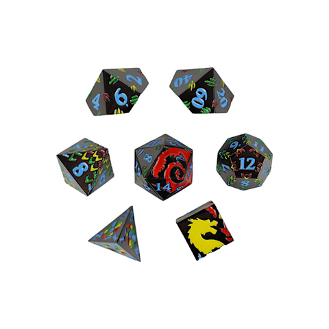 LPG Metal RPG Dice Set - Inscripted Dragon: Rainbow