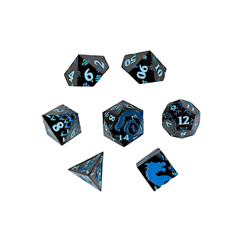 LPG Metal RPG Dice Set - Inscripted Dragon: Blue