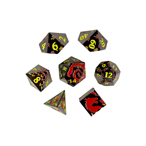 LPG Metal RPG Dice Set - Inscripted Dragon: Red