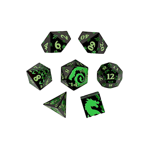 LPG Metal RPG Dice Set - Inscripted Dragon: Green