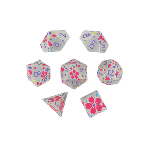 LPG Metal RPG Dice Set - Inscripted Sakura: Pastel White