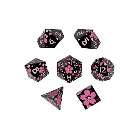 LPG Metal RPG Dice Set - Inscripted Sakura: Black Pink