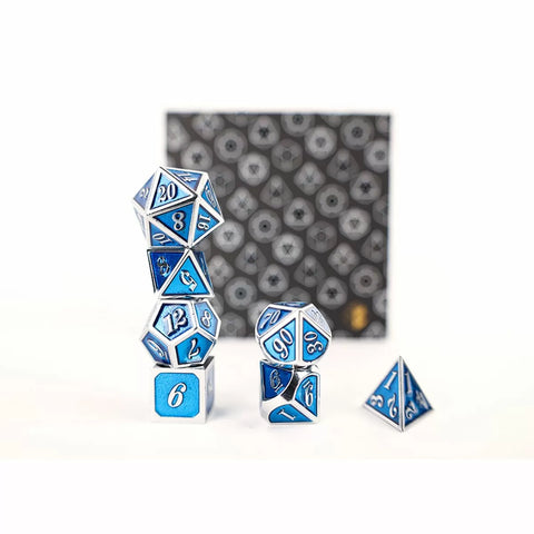 Let's Play Games - Dice Set: Metal RPG - Serif: Blue/Silver