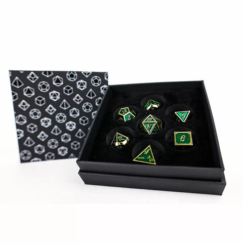 Let's Play Games - Dice Set: Metal RPG - Serif: Green/Gold