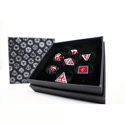 Let's Play Games - Dice Set: Metal RPG - Serif: Red/Silver