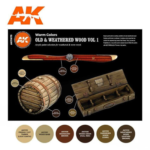 AK Interactive - Old & Weathered Wood Paint Set Vol 1: Warm Colors