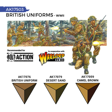 AK Interactive Quick Gen: British Uniforms Acrylic Paint Set (3 Colours)