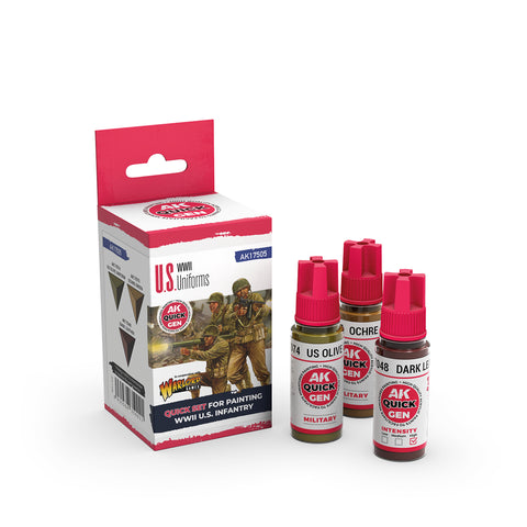 AK Interactive Quick Gen: US Uniforms Acrylic Paint Set (3 Colours)