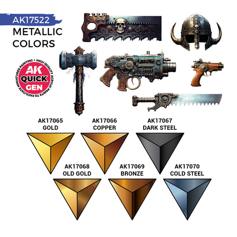 AK Interactive Quick Gen: Metallics Acrylic Paint Set (6 Colours)