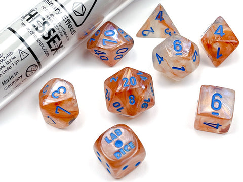 Chessex Dice: Borealis Polyhedral Rose Gold/light blue Luminary 7-Die Se