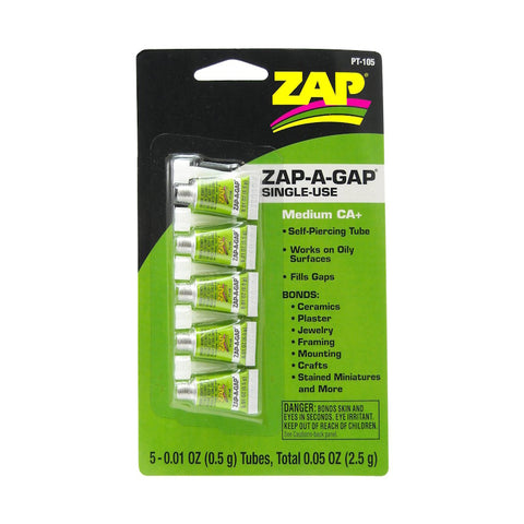 Zap-A-Gap CA+ Single Use Medium Cyanoacrylate (Green) 5 x 1/2g