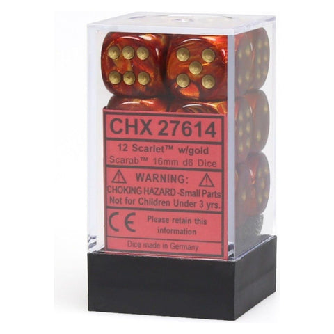 CHX 27614 Scarab 16mm d6 Scarlet/Gold Block (12)