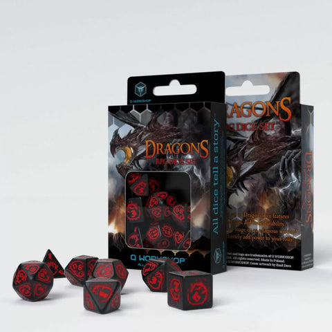 Q Workshop - 7pc RPG Dice Set: Dragons - Black/Red