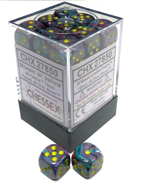 Chessex - D6 12mm 36-Die Block: Festive (Mosaic/Yellow)