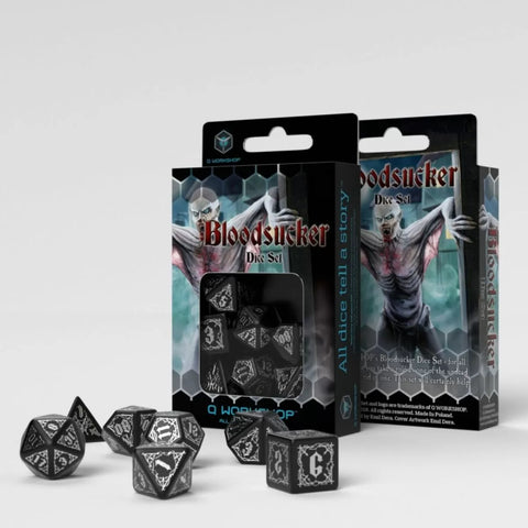Q Workshop - 7pc RPG Dice Set: Bloodsucker - Black & Silver