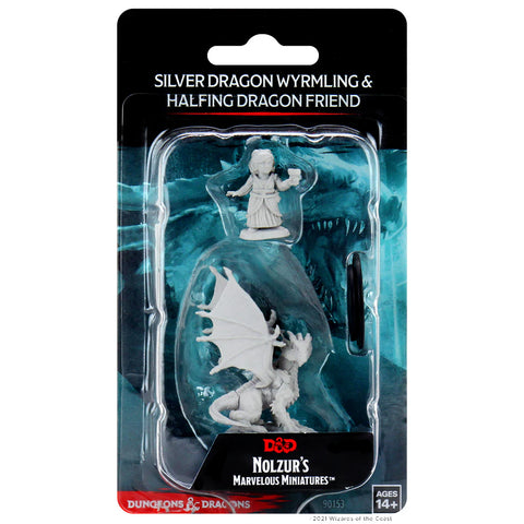 Dungeons & Dragons - Nolzurs Marvelous Miniatures: Silver Dragon Wyrmling & Female Halfling