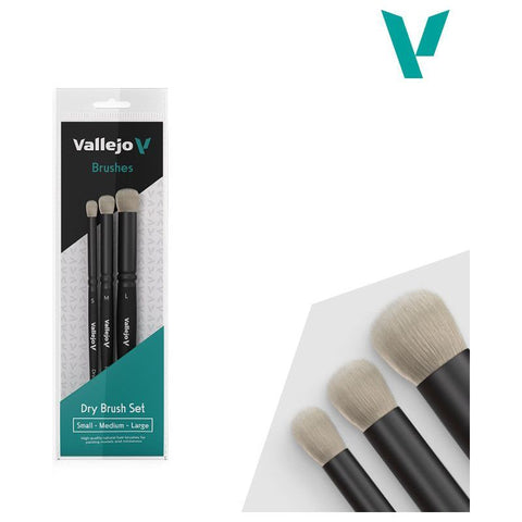 Vallejo Hobby Brushes: Dry Brush Set - Natural Hair (S, M & L)