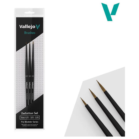 Vallejo Hobby Brushes: Pro Modeler Definition Set - Natural Hair (Sizes 4/0, 3/0 & 2/0)