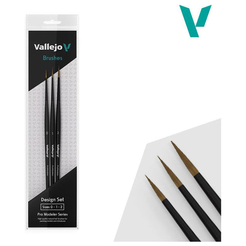 Vallejo Hobby Brushes: Pro Modeler Design Set - Natural Hair (Sizes 0, 1 & 2)