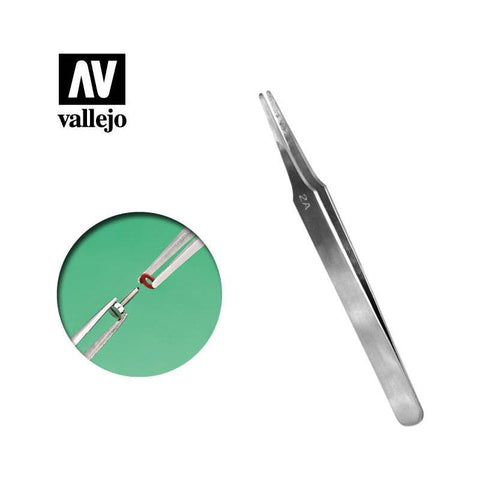 Vallejo Hobby Tools - Flat Rounded Stainless Steel Tweezers (120 mm)